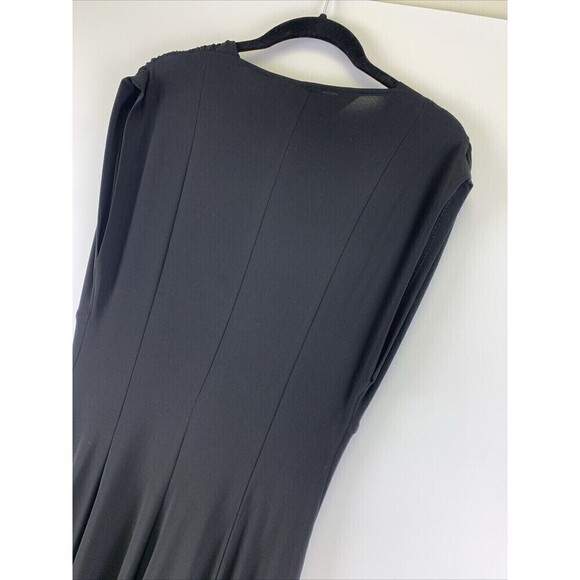 Norma Kamali Black Sleeveless Dress Deep V-Neck Flare Stretch Knee Womens Large - Picture 6 of 12